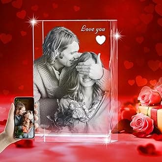 Personalized 3D Crystal Photo - Optional Multicolor Light Base| Gift Box| Customized Laser Etched Crystal Picture for Moms, Dads, Birthdays, Christmas & Celebrations - Rectangular (Medium)