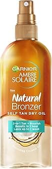 Ambre Solaire Natural Bronzer Self Tan Dry Oil 150ml,2-in-1 Oil Enriched With Coconut Oil,Nourishes Skin & Leaves A Luminous Fake Tan,Natural Streak-Free Result,Lasts Upto 1 week,Vegan Formula