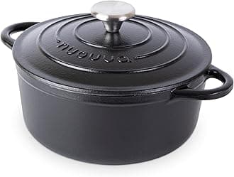 nuovva Cast Iron Dutch Oven with Lid – Non-Stick Ovenproof Enamelled Casserole Pot – Sturdy Dutch Oven Cookware – Black, 3.1-Quart, 22cm –