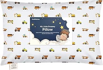 My Little Dreamy Toddler Pillow With Pillowcase - 13x18 Organic Cotton, for Sleeping, Kids, Travel, Mini, Nursery, Bed (Construction)