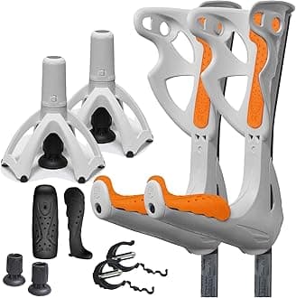 FDI Premium Height Adjustable Lightweight Elbow Forearm Walking White Crutches - Orange Grips + Service Pack Add-On + Tripod Upgrade