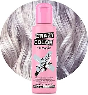 Crazy Color Metallic Platinum Semi-Permanent Hair Dye. Highly Pigmented Purple Toner Conditioning & Oil Nourishing Vegan Formula | No Bleach or Ammonia | 100ml