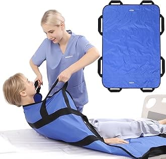 ZHEEYI Positioning Bed Pad with Reinforced Handles 55" x 40" Patient Transfer Sheet Aid Assistant for Body Lifting, Turning, Repositioning, for Elderly, Incontinence, Caregiver, Blue