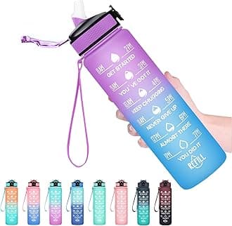 Hyeta 32 oz Water Bottles with Times to Drink and Straw, Motivational Water Bottle with Time Marker, Leakproof, Drinking Sports Water Bottle for Fitness, Gym and Outdoor