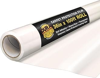 Dura-Gold Carpet Protection Film, 36-inch x 100-foot Roll, Clear Plastic Carpet Protector, Self-Adhesive Plastic for Temporary Stair, Rug, and Floor Protection