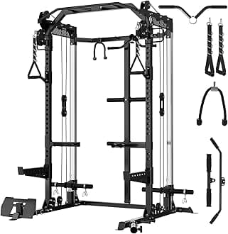 Mikolo Power Cage, 2000LB Power Rack with Independent Dual Pulley System, Multi-Function Home Gym Workout Machine for Cable Crossover