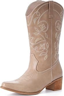 IXU Cowboy Boots For Women Pointy Toe Women's Western Boots Cowgirl Boots Mid Calf Boots