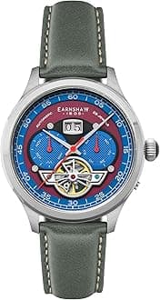 Thomas Earnshaw Baron Men's Watch – Automatic Open-Heart Movement, Grand Date Calendar, 43mm Stainless Steel Case, Leather Strap, 50m Water Resistant, ES-8187