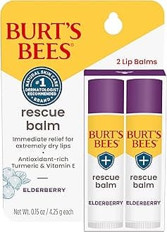 100% Natural Origin Rescue Lip Balm with Beeswax and Antioxidant-Rich Elderberry, 2 Tube in Blister Box, Package May Vary, Purple, 0.15 Oz