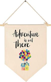 Adventure Is Out There-Canvas Hanging Pennant Flag Wall Sign Decor Gift for Baby Kids Girl Boy Nursery Teen Room-Travel Around the World