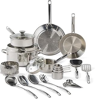 Gourmet Stainless Steel Cookware Set: 20-Piece Kitchen Essentials, Induction Compatible, Dishwasher Safe, Oven Safe to 500F, Durable Pots and Pans with Steamer for Versatile Cooking