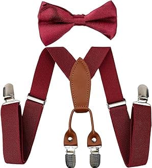 Kids Suspenders Adjustable Suspenders Set With Bow Ties for Boys and Girls (Jujube red01)