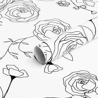 Rylan 45 * 1200 Peel and Stick Wallpaper Gold and White Contact Paper Floral Wallpaper Self Adhesive Removable Wallpaper for Bedroom Covering Vinyl Rolls(White & Black)