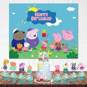 Festiko® Cartoon Pig Backdrop, Birthday Party Background 1pc Cartoon Pig Theme Backdrops Banner,Happy Birthday Party Decorations, Party Supplies for Kids Birthday Party