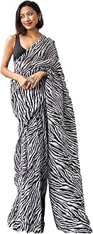 MISILYwomen's Full Crushed Georgette Tri-color saree with blouse piece