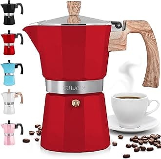 Zulay Kitchen Stovetop Espresso Maker - Moka Pot 6 Espresso Cups - Percolator Coffee Maker for Classic Cuban & Italian Style Espresso - Portable Coffee Maker for Camping & Travel - (Red)