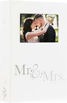 Lanpn Wedding Photo Album 4x6 300 Pocket Photos Slip in, Linen Cover Large Capacity Newlywed Marriage Window Album Hold 300 Horizontal Photos (Mr & Mrs, White)