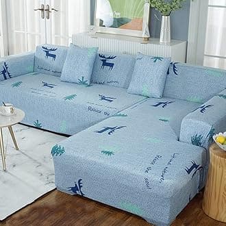 1 pcs Sectional Couch Covers, Printed L-Shaped , Stretch Couch Slipcovers for Sectional Sofa,Suitable for Combined Chaise Longue Cover (Pattern XILU,4 seat )