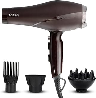 AGARO HD-1120 2000 Watts Professional Hair Dryer with AC Motor, Concentrator, Diffuser, Comb, Hot and Cold Air, 2 Speed 3 Temperature Settings with Cool Shot For both Men and Women, Black