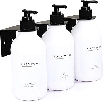 Shampoo and Conditioner Dispenser with Wall Mounts -Modern Drill Free Shampoo Dispenser for Shower Wall 3 Chamber Shower Soap Bottles for Bathroom White Plastic16.9oz