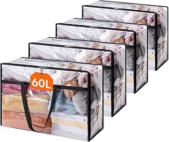 Lifewit 4 Pack Clear Clothes Storage Bags, 60L Plastic Blanket Storage Bag, Vinyl Foldable Moving Bags with Zipper, Closet Organizers and Storage Containers for Bedding, Duvet, Comforter