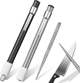 Honoson 2 Pieces Diamond Retractable Knife Sharpener Steel Sharpening Rod for Kitchen Outdoor Serrated Stick Tools (Silver, Black)