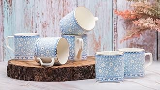 Handcrafted Tea Cups - Set of 6 | Ideal for Everyday Tea and Coffee, Enhancing Your Daily Rituals (Blue Floral)