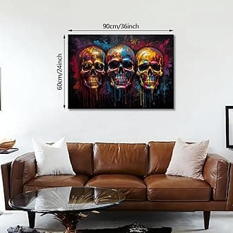FajerminArt Wooden Framed Graffiti Canvas Wall Art Colorful Skull Skeleton Canvas Prints Painting Wall Artwork Picture for Living Room Bedroom Home Decorations Ready To Hang 24"x36"（60cmx90cm）