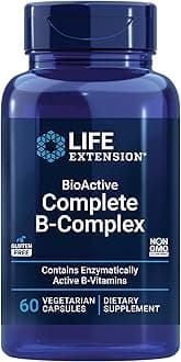 BioActive Complete B-Complex, Heart, Brain and Nerve Support, Healthy Energy, Metabolism, Complete B Complex, 60 Vegetarian Capsules