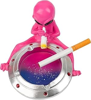 Ashtray for Cigarettes Smokers, Cute Cool Resin Ash tray, Creative Fashion Home Decoration Fantasy Gift for Outdoor Indoor Patio Home Office Use (Silver Pink)