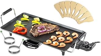 Andrew James Teppanyaki Electric Grill Plate & 2 Egg Rings | Large Non-Stick Tabletop Griddle with 43cm x 22.5cm Hot Plate & Adjustable Temperature | Includes 8 Wooden Spatula & Recipes in Manual