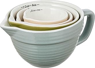 Creative Co-Op Stoneware Batter Bowl, Set of 4 Sizes, Multicolor Measuring Cups, Multi