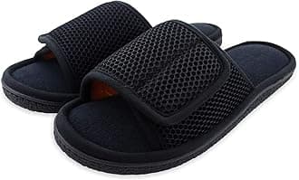 WALKFUN Adjustable House Slippers for Men Open Toe Breathable Indoor Slip on Mens Slides Sandals with Memory Foam for Bedroom,Patio
