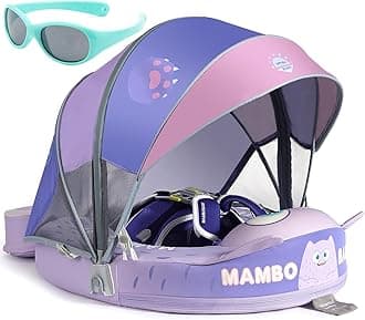 Big Buoyancy and Comfort Mambobaby Float with Canopy and Tail New Upgraded Non-Inflatable Baby Pool Float Mambo Float Swim Trainer Solid Infant Swim Float Adjustable Pearl Foam Baby Swim Ring