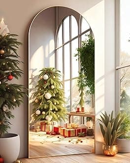 Arched Full Length Mirror, Floor Mirror with Stand, 30"x71" Large Mirror, Wall Mirror Full Length, Black Floor Length Mirror, Body Floor Mirror, Wall Mounted Mirror for Bedroom, Gold