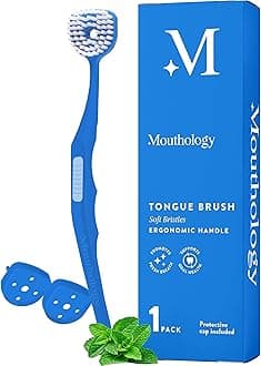 Soft Bristle Tongue Brush for Adults (1 Pack), Reduce Bad Breath & Improve Oral Hygiene, Tongue Scraper Brush Ergonomic Handle & Protective Cap, Tongue Cleaner for Adults, Tongue Scraper for Adults