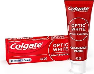 Colgate Optic White Stain Fighter Teeth Whitening Toothpaste, Anticavity Fluoride Toothpaste for Whitening Teeth, Helps Remove Daily Surface Stains, Clean Mint Paste, 4.2 oz