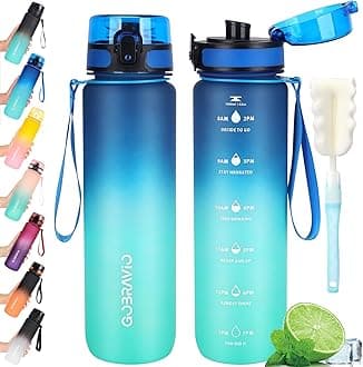 Water Bottle 1L BPA Free Sports Drink Bottle Dishwasher Safe Canteen Bottle Leakproof Motivational Water Bottle with Time Markings