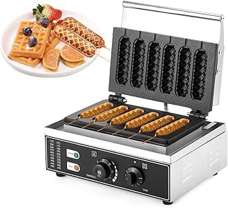 LANUEVA Commercial Waffle Corn Dog Maker, 0-300℃ Non-Stick Waffle Stick Maker Hot Dog Presser Maker with Removable Tray(6 PCS, Recipe Included), 110V