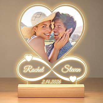 Custom Picture Frames with Photo, Custom Photo Frame with Night Light, Personalized Picture Frame, Personalized Anniversary Couple Gifts for Women Men Him Her Girlfriend Boyfriend Wife