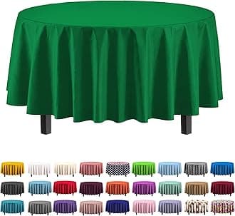 Exquisite Party Solids 12-Pack Premium Plastic Tablecloth 84in. Round Table Cover - Emerald Green