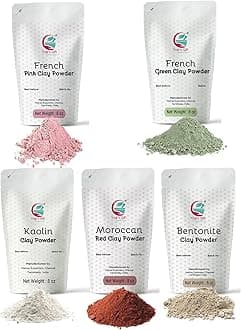 Pack of 5 Clays For Mask Making & Soap Making | Rose Clay, French Green Clay, Kaolin Clay, Moroccan Red Clay and Bentonite Clay | 8oz Each | Best Variety Pack For DIY Projects | By Yogi’s Gift ®