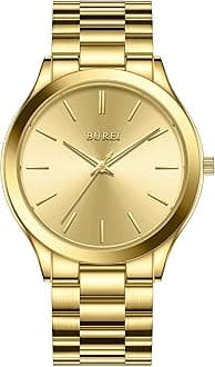 Mens Minimalist Watch Black Large Face Rose Gold Hands Silver Stainless Steel Mesh Band