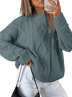 Trendy Queen Women's Oversized Cable Knit Crewneck Sweaters