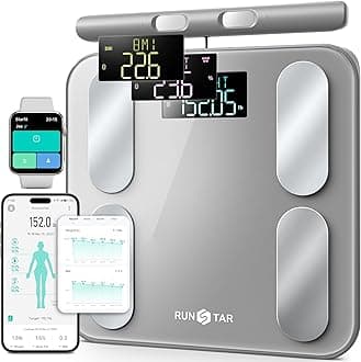 - RunStar Digital Bathroom Scale for Body Weight, Body Fat, BMI 28 Measurements, Innovative 8-Electrode Smart Scales FSA&HSA Eligible with Voice Prompt Function High Accurate Bluetooth Weight Machine
