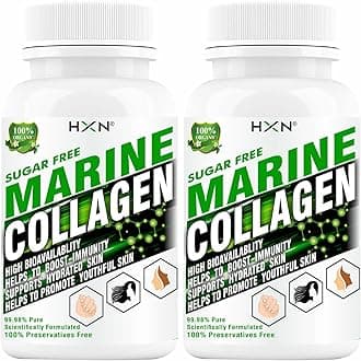 HXN Marine Collagen Supplements For Women, Men With Hyaluronic Acid, Vitamin C, E, B12 Supplement Glutathione, Biotin, Grape Seed Extract. Pure Hydrolyzed Protein Powder Peptides For Skin-120 Tablets