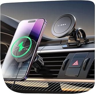 LISEN Magsafe Car Holder Charger 【2 Fixed Parts】Magsafe Car Charger Smartphone Holder Car Wireless Charging Car Smartphone Stand Compatible with iPhone 17 15W Fast Charging Air Vent/Dashboard Style