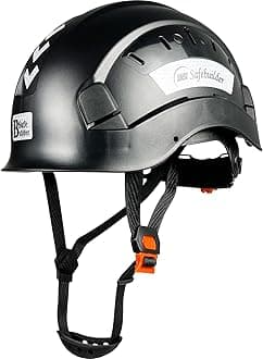 Safety Hard Hat for Engineer Vented ABS Construction Hardhats Lightweight Safety Helmet for Men & Women Industrial Adjustable Ratchet 6-Point Suspension ANSI Z89.1 (Black Hard Hats)