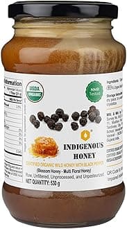 INDIGENOUS HONEY Raw Organic Honey with infused black pepper NMR Tested NPOP Organic Certified Pure Natural Unprocessed Sugar free Honey added Immunity Booster- 530 g Glass Jar