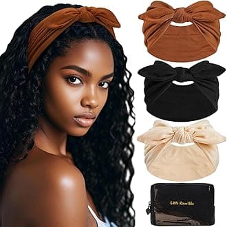 S&N Remille Wide Headbands for Women, Large Hairband, Elastic Non-Slip Headband Twist Knotted Accessories, Yoga Workout Vintage Hair 3 Pack (Multi-colored-5)